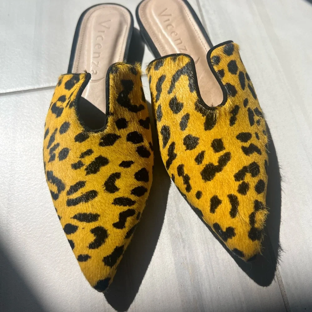 Vincenza Yellow Leopard Print Pointed Mule - Picture 1 of 2